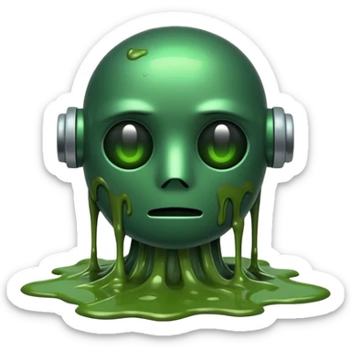 An emoji of a green robot melting away covered in thick green sludge sad and depressed  sticker