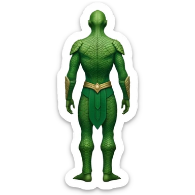 full body reptilian humanoid in ancient outfit, back view sticker
