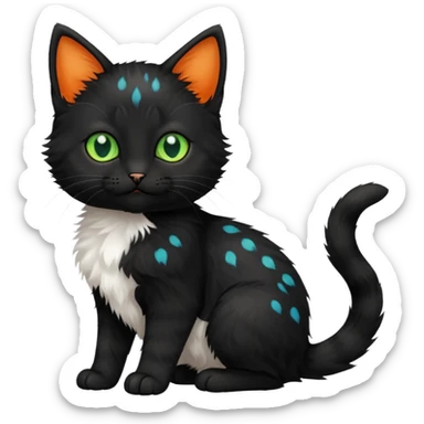 Black kitten with green eyes with small white kitten with orange spots and blue eyes adorable cute tiny  sticker
