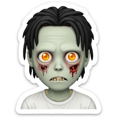 zombie boy with short black dreads that cover eyes and white shirt  sticker