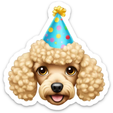 Blonde toypoodle with birthdayhat sticker