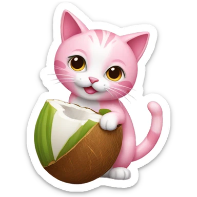 pink cat holding a coconut  sticker
