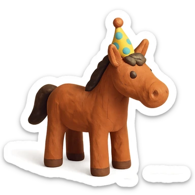 claymation style horse wearing a party hat sticker