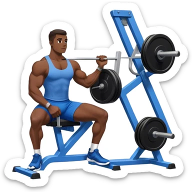 side-view bodybuilder in blue shorts seated weighted calf-raise machine on his tip toes sticker