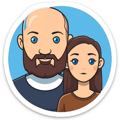 Bald man blue eye beard with brunette brown eyes woman  sticker