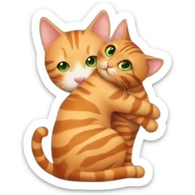 Striped orange cat hugs smaller brown cat with green eyes sticker