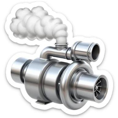 Emoji of a turbocharger blowing boost with cartoon smoke puffs sticker