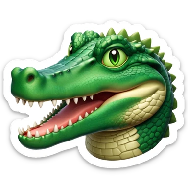 cinematic-noble-crocodile-portrait-emoji,-poised-and-regal,-with-a-powerful,-elongated-build-and-a-rugged,-scaly-emerald-green-hide,-piercing-cold-eyes,-simplified-yet-sharp-and-sophisticated-features,-highly-detailed,-glowing, head held high sticker