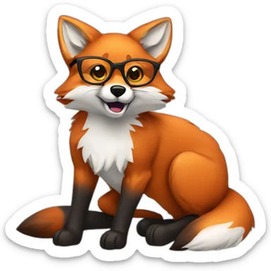 Fox with glasses and reduced color scheme. The color that is used should be red sticker
