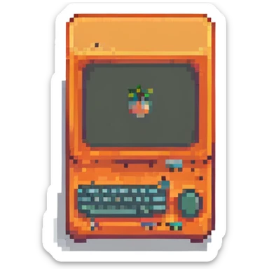 orange computer, pixel art style sticker