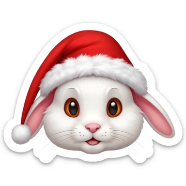 white rabbit with ears in a christmas hat sticker