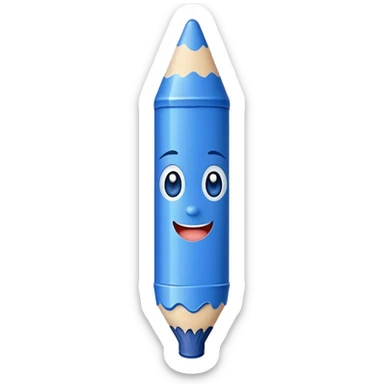 Blue crayon with a cute happy face sticker