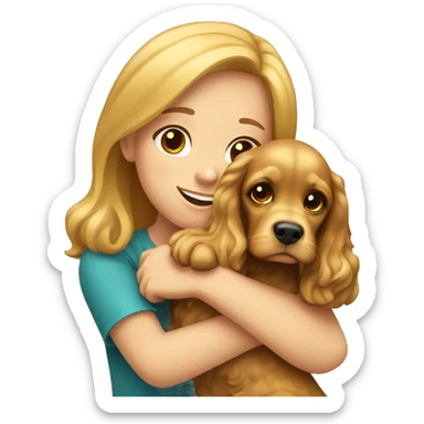Girl hugging golden cocker spaniel sticker