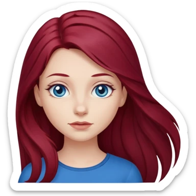 girl with long, dark, burgundy red hair and blue eyes sticker