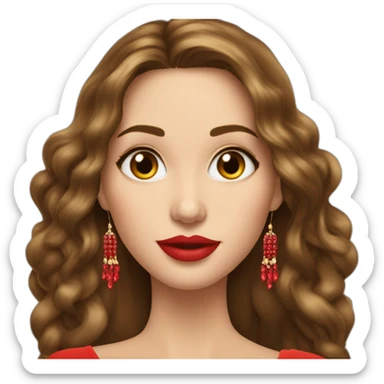 jolie femme cheuveux long lise brun avec boucle d'oreille bijoux en rouge sticker