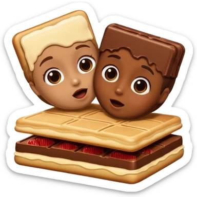 Chocolate bar being kissed by pancake sticker