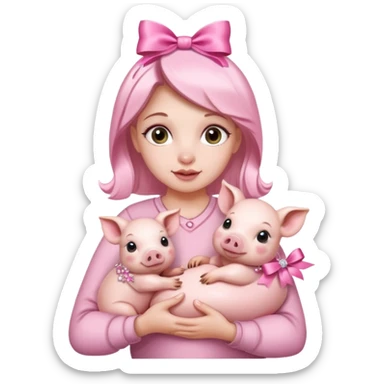 woman holding baby pigs with ribbons and crystals sticker