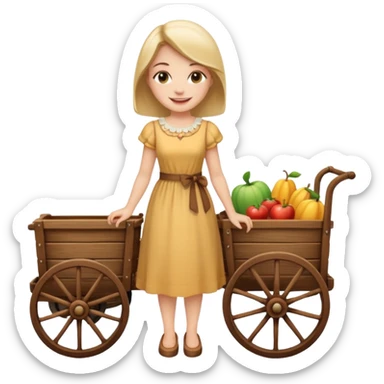 a lady standig near to a cart sticker