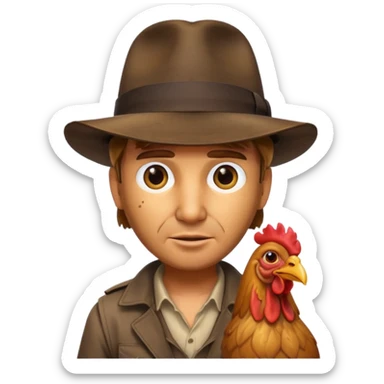 Indiana jones with a chicken head sticker