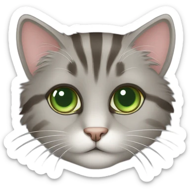 striped fluffy furry grayish brown cat green eyes sticker