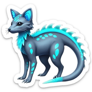 Rare realistic dark-neon glowing bioluminescent edgy badass epic pretty beautiful handsome gorgeous aesthetic colorful vibrant Vernid-Trico-species-Fakemon-creature by LiLaiRa, 4 legs, 1 tail, random markings, (full body) sticker