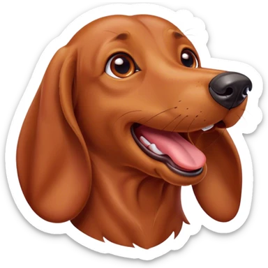Cinematic Cute Yawning Red Dachshund Portrait Emoji, Head tilted slightly with a dramatic, wide-open yawn, showcasing a smooth red coat with a subtle luster, floppy ears slightly drooping, round brown eyes barely open in drowsy contentment, Simplified yet irresistibly adorable features, highly detailed, glowing with a soft, cozy glow, high shine, relaxed yet expressive, stylized with a touch of whimsy, bright and endearing, soft glowing outline, capturing the essence of a sleepy yet affectionate companion, so drowsy it feels like it could stretch right out of the screen and curl up for a nap! sticker