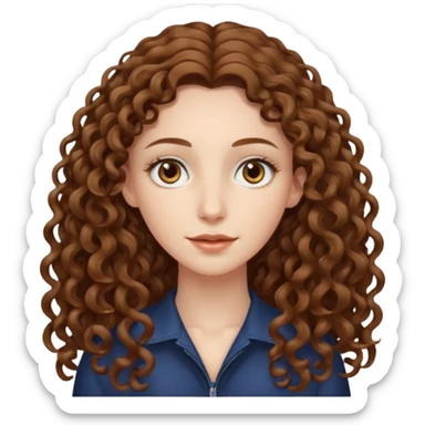 pale woman with brown curly very long hair, middle part. the hair is very long and very thin sticker