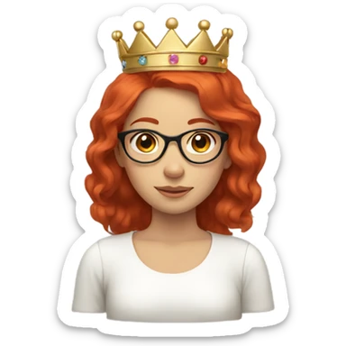girl glasses red hair, wearing a crown sticker