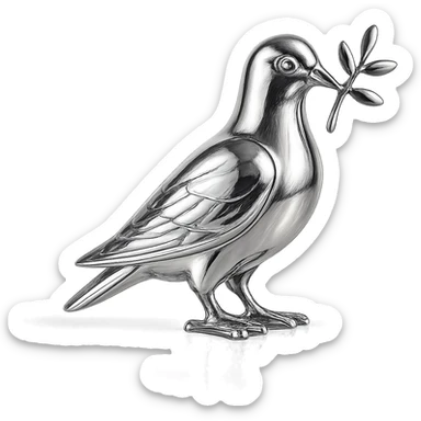 reflective chrome silhouette of a pigeon carrying a branch in its beak sticker