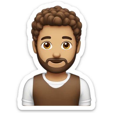 Chico color blanco con pelo corto lizo marron sin barba y con abriculares y con remera azul y rojo sticker