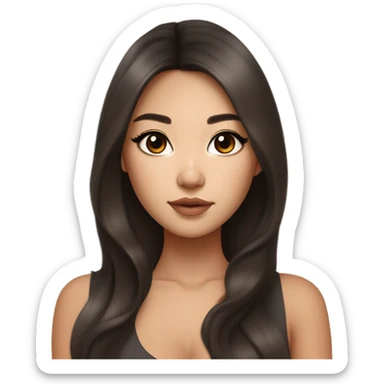 hourglass body beautiful wasian girl with smokey eyeliner + blush + long blowout brown hair + brown doe eyes + huge lips sticker