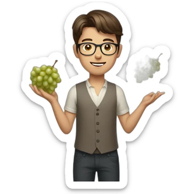 Classy short-brown-haired, bitter, bespectacled young man throwing grapes sticker