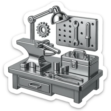 metalworking workshop in chrome style sticker