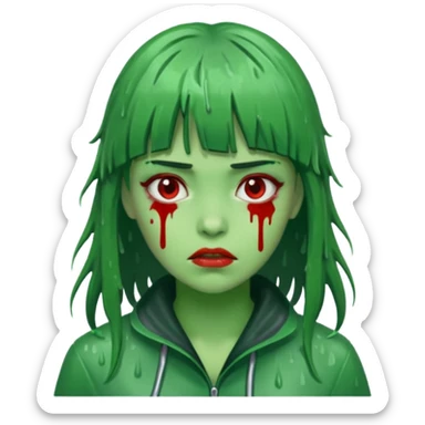 Zunbi na chuva cabelo de franjinha pele verde sangrenta mulher  sticker