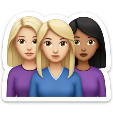 3 women emojis, Caucasian woman with blonde hair, Brown skin woman with black hair, Caucasian women with brown hair sticker