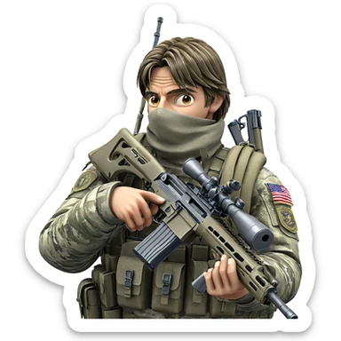 military boy with rifle sticker