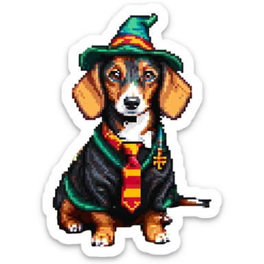 A dachshund in a Harry Potter costume sticker