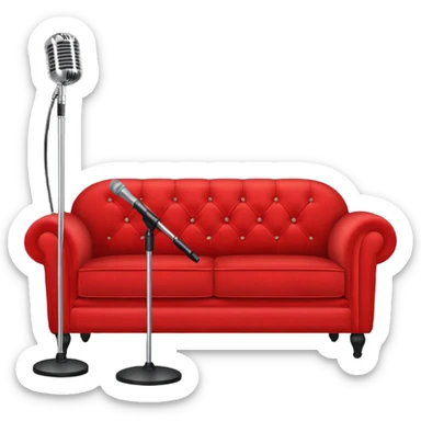 Red sofa with mic stand in center of sofa sticker