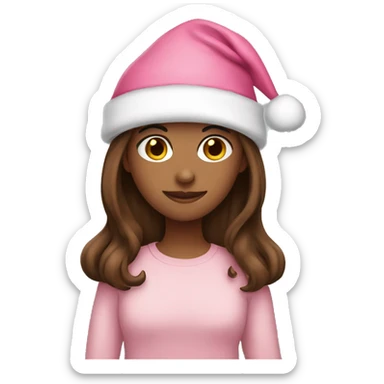 Girl brown hair pink chrismas hat sticker