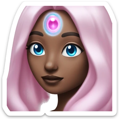 magical diva with thin pink andromedan skin long hair and blue eyes glowing third eye sticker