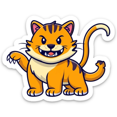 saber-toothed cat with enormous tusks four times longer than its head, extremely exaggerated canine teeth that extend far past its body sticker