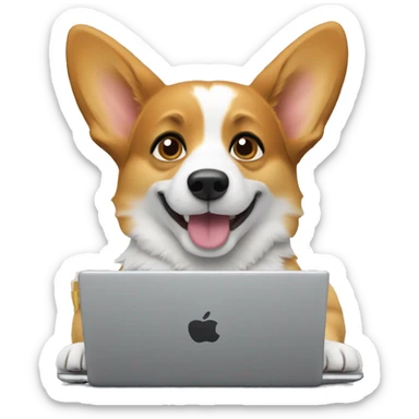 Corgi working on a macbook pro sticker
