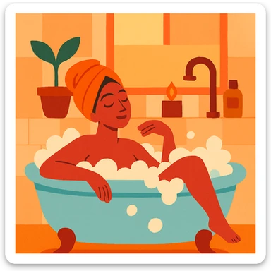 woman taking a relaxing bath, vibrant style, soft background, warm and soothing colors sticker