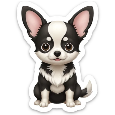 Full White and black Chihuahua - tiny, chubby and big ears. Full body sticker