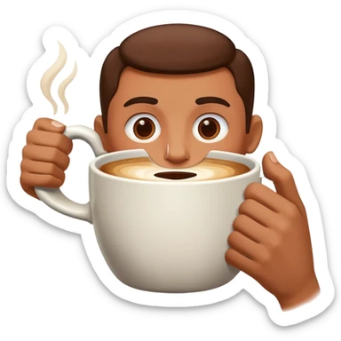 person with coffee addiction drinking from a giant mug sticker