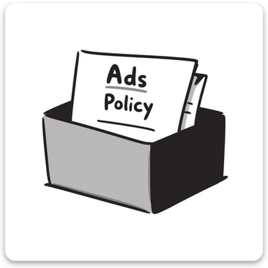 A document or folder with "Ads policy" written on the cover page in clear text sticker
