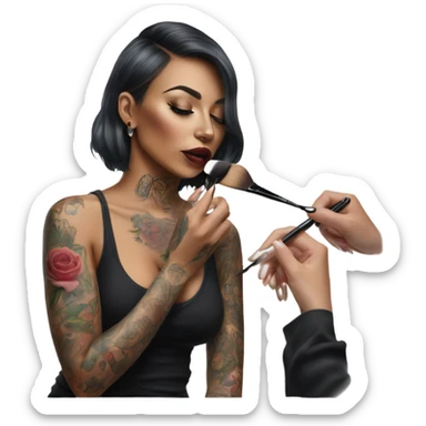 Hyper Realistic Beautiful lightly tattooed woman having make-up applied  sticker