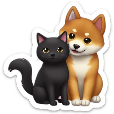 shibainu and black cat being-in-love sticker