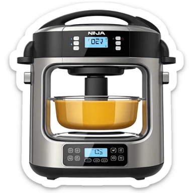 A highly realistic emoji-style illustration of the Ninja Combi all-in-one multicooker, shown front-facing. Stainless steel body with a large glass door. sticker