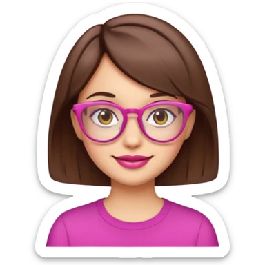 short brown hair girl with glasses and pink lips, emoji style sticker